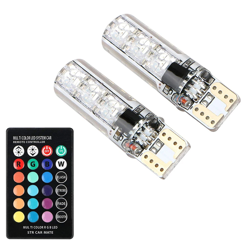2PCS RGB T10 W5W Led 194 168 W5W 5050 SMD Car Dome Reading Light Automobiles Wedge Lamp RGB LED Bulb With Remote Controller
2PCS RGB T10 W5W Led 194 168 W5W 5050 SMD Car Dome Reading Light Automobiles Wedge Lamp RGB LED Bulb With Remote Controller