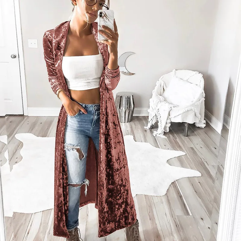 Women's Velvet Long Sleeve X-Long Cardigan Trench Flannel Turn Down Collar Windproof Cardigans Women 2018 Autumn Winter Coat
Women's Velvet Long Sleeve X-Long Cardigan Trench Flannel Turn Down Collar Windproof Cardigans Women 2018 Autumn Winter Coat