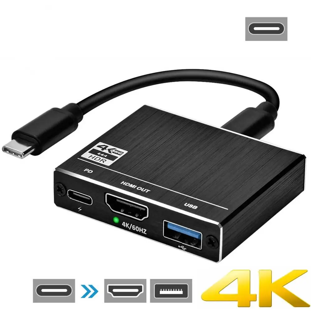 3-IN-1 Thunderbolt 3 Type C To USB C USB 3.0 HUB Multiport Adapter HDMI 2.0 4K 60Hz USB 100W PD Charging Port For MacBook Pro
3-IN-1 Thunderbolt 3 Type C To USB C USB 3.0 HUB Multiport Adapter HDMI 2.0 4K 60Hz USB 100W PD Charging Port For MacBook Pro