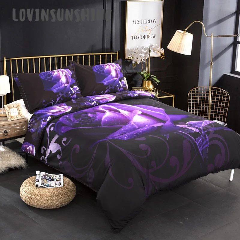 LOVINSUNSHINE King Duvet Cover Queen Bed Comforter Set 3d Rose Purple Bedding Set AB#169