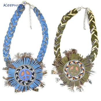 New Boho chic Jewelry HandMade Military Green Leather Choker Necklaces Peace symbol Feather Fringe Pendant Choker Necklace
New Boho chic Jewelry HandMade Military Green Leather Choker Necklaces Peace symbol Feather Fringe Pendant Choker Necklace