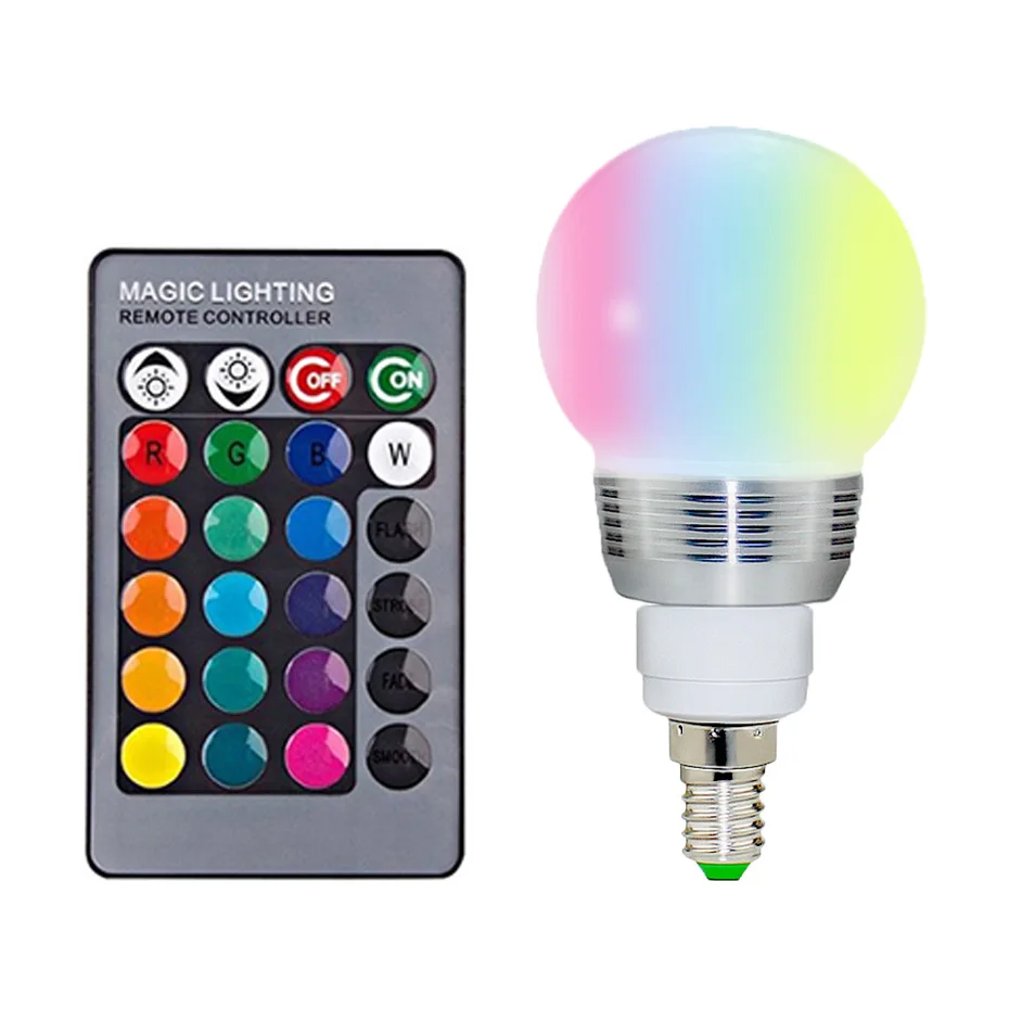 Led Lamp E27 E14 85-265V 110V 220V RGB LED Bulb 16 Color Changing RGB Spotlight with 24Keys IR Remote Controller 3W LED Light
Led Lamp E27 E14 85-265V 110V 220V RGB LED Bulb 16 Color Changing RGB Spotlight with 24Keys IR Remote Controller 3W LED Light