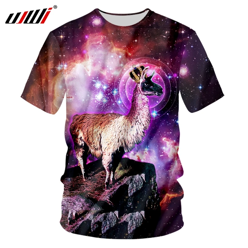 

UJWI T Shirts Men O Neck Hot Short 3D Tshirt Printing Starry sky sheep Funny Plus Size 5XL 6XL Tops Tees Unisex Summer T-shirt