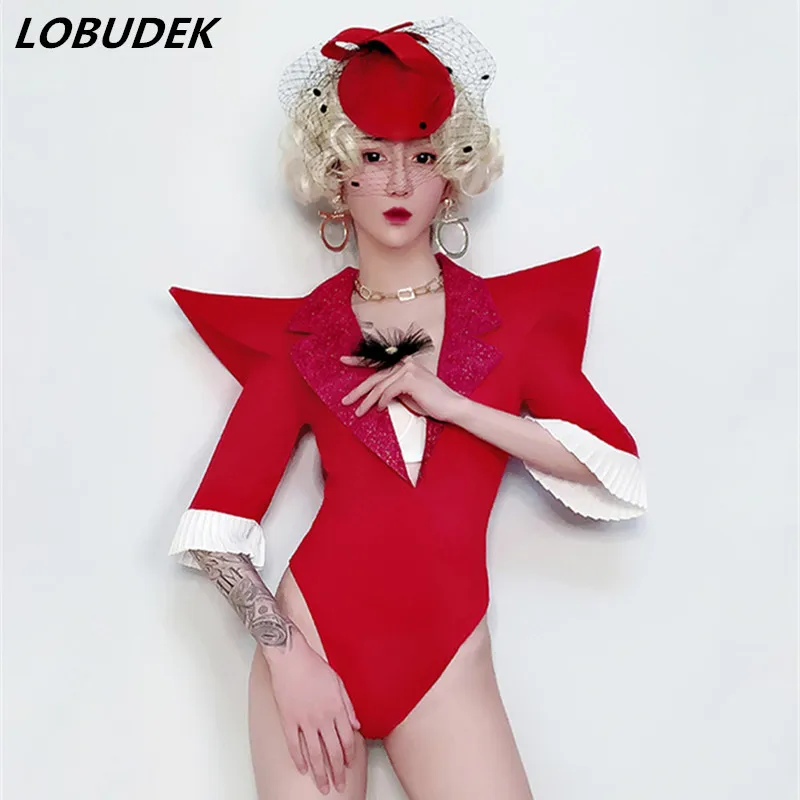 Female Singer Stage Wear Sexy Red Shoulder-shrugging Bodysuit Elastic Catsuit Nightclub Leading Dance DJ Costume Party Show Wear
Female Singer Stage Wear Sexy Red Shoulder-shrugging Bodysuit Elastic Catsuit Nightclub Leading Dance DJ Costume Party Show Wear