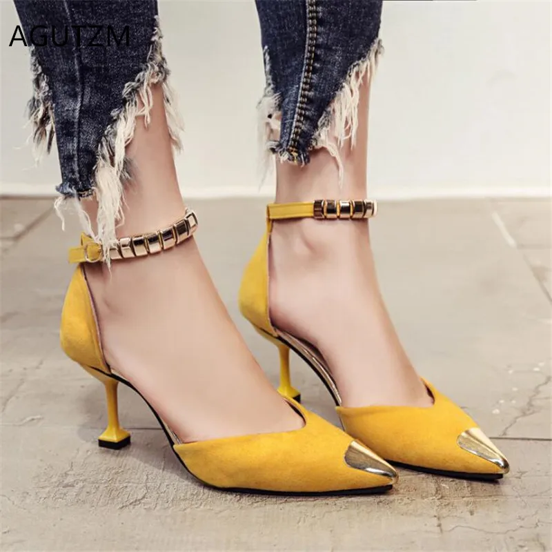 AGUTZM New pointed stiletto suede high heels pumps one-button buckle hollow rhinestones women's shoes Shallow woman sandals Y267
AGUTZM New pointed stiletto suede high heels pumps one-button buckle hollow rhinestones women's shoes Shallow woman sandals Y267