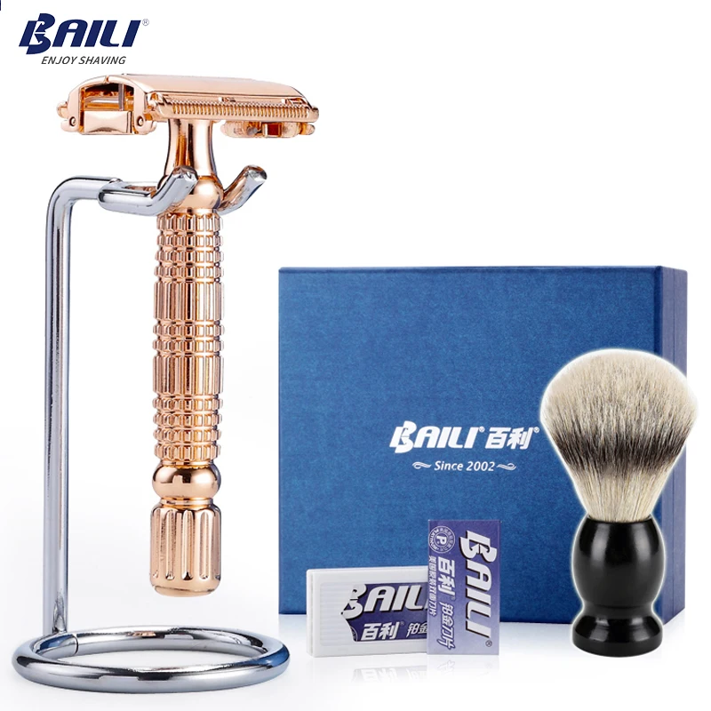 BAILI Blade Shaving Safety Razor Shaver T-Shape Rose Gold Barber Manual Double Edge +1 Brush Christmas Xmas Gift for Men BD521G
BAILI Blade Shaving Safety Razor Shaver T-Shape Rose Gold Barber Manual Double Edge +1 Brush Christmas Xmas Gift for Men BD521G