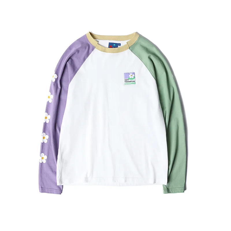 2019 Spring New Women's T-shirt Long-sleeved White Purple Green Color Matching Round Neck Stitching Cotton T-shirt T-shirt Top
2019 Spring New Women's T-shirt Long-sleeved White Purple Green Color Matching Round Neck Stitching Cotton T-shirt T-shirt Top