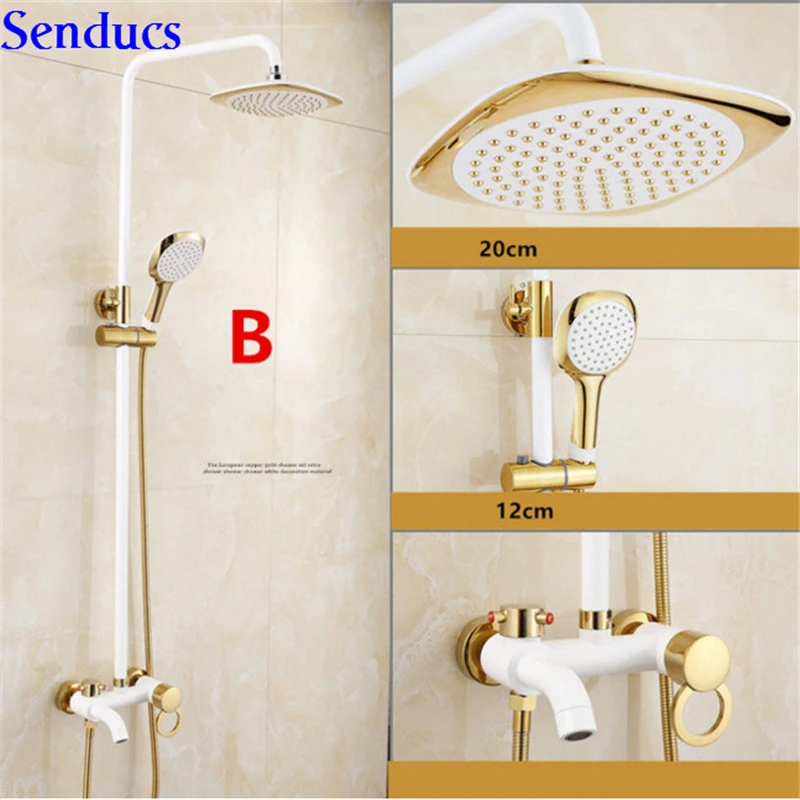 Senducs White Gold Shower Set for luxury bathroom gold shower system of rainfall white top shower brass bathroom shower faucets
Senducs White Gold Shower Set for luxury bathroom gold shower system of rainfall white top shower brass bathroom shower faucets