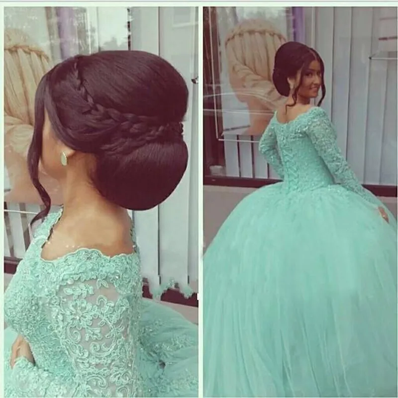 2019 Hot Tulle Mint Green Quinceanera Dresses Long Sleeves Lace Appliques Ball Gown 16 Sweet vestido de quinceanera Gowns
2019 Hot Tulle Mint Green Quinceanera Dresses Long Sleeves Lace Appliques Ball Gown 16 Sweet vestido de quinceanera Gowns