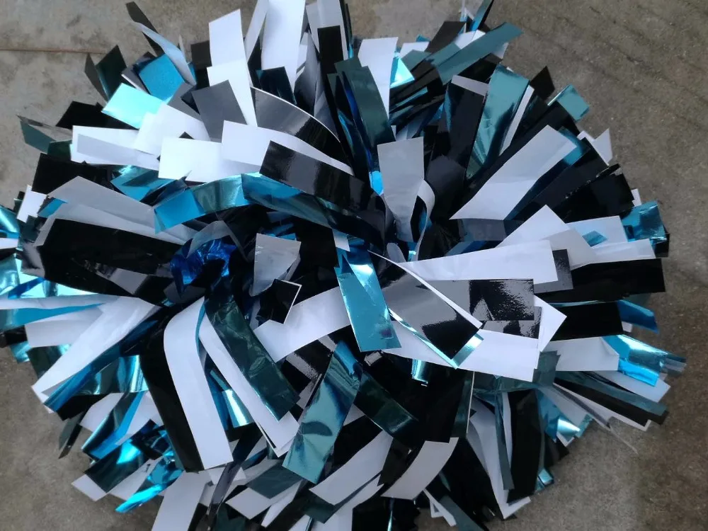 Professional Cheerleader Pom poms 3/4"x 6" Metallic light blue /black / white custom color baton handle
Professional Cheerleader Pom poms 3/4"x 6" Metallic light blue /black / white custom color baton handle