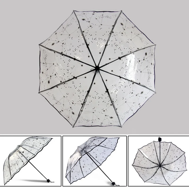 Yesello Transparent Umbrella Rain Sunny and Rainy Umbrella Parasol Thicken Three-folding Advertising Women