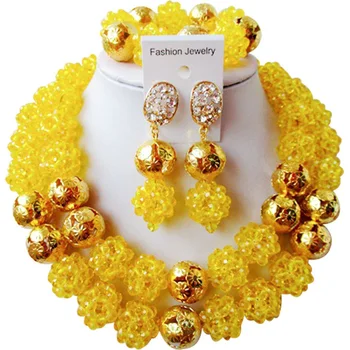 African Ethnic Yellow Romantic Nigerian Women Crystal Wedding Necklace Jewelry Sets 2C-SJJS-03
African Ethnic Yellow Romantic Nigerian Women Crystal Wedding Necklace Jewelry Sets 2C-SJJS-03