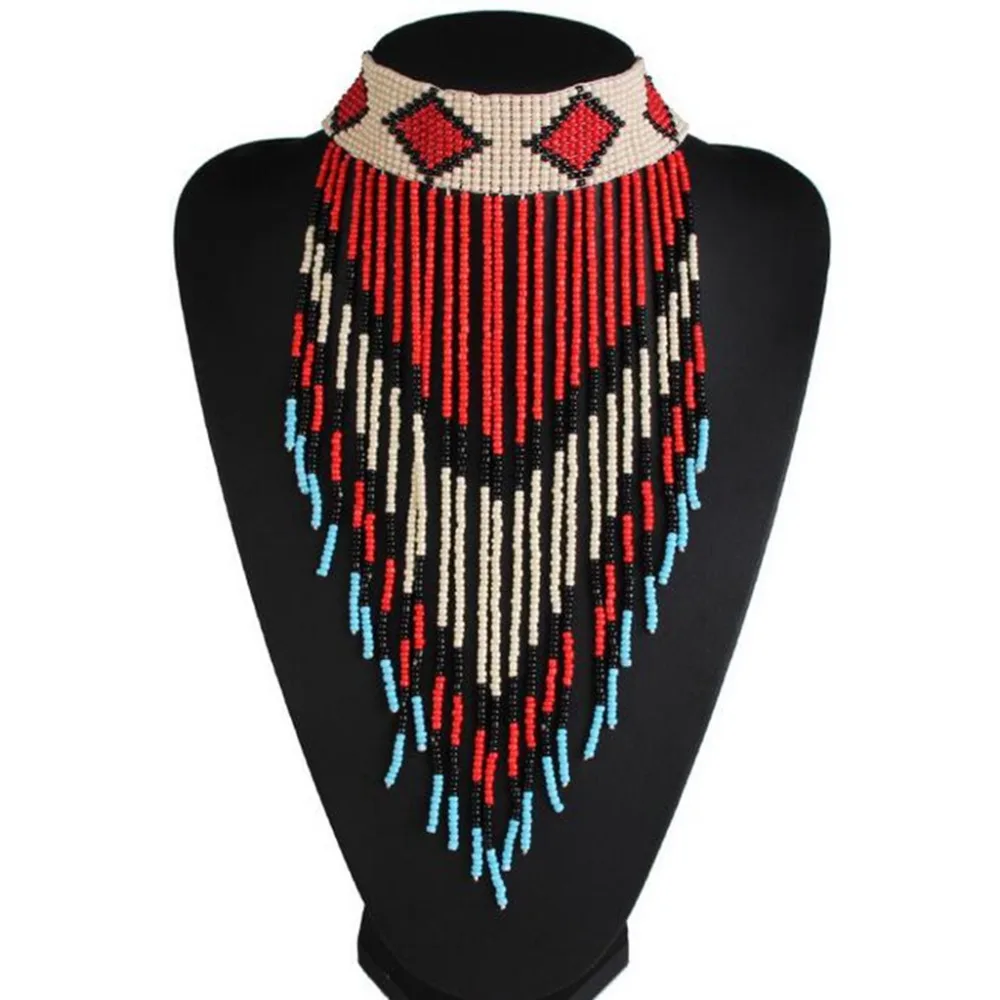 DiLiCa Fashion Necklaces Chokers Women Bohemian Beads Necklace Long Tassel Pendant Maxi Statement Choker | Украшения и аксессуары
