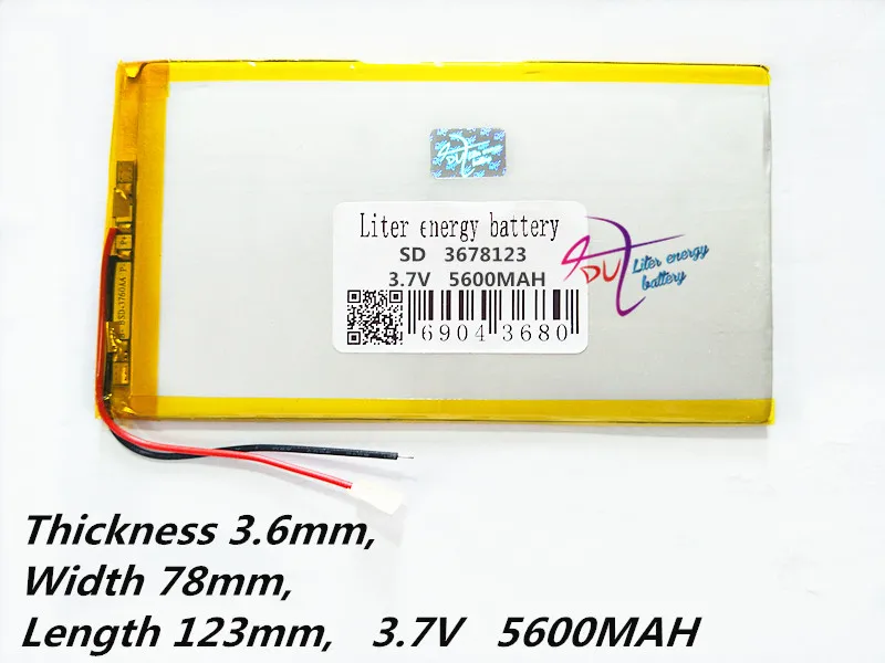 Tablet PC battery capacity 3678123 3.7V 5600mA Universal Li-ion battery for tablet pc 7 inch 8 inch 9inch 10inch 11 inch
Tablet PC battery capacity 3678123 3.7V 5600mA Universal Li-ion battery for tablet pc 7 inch 8 inch 9inch 10inch 11 inch