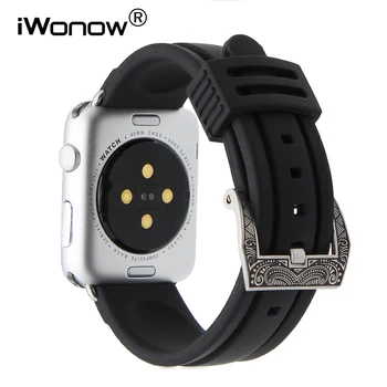 Silicone Rubber Watch Band for iWatch Apple Watch 38mm 42mm Stainless Carved Tang Clasp Strap Wrist Belt Bracelet Black +Adapter
Silicone Rubber Watch Band for iWatch Apple Watch 38mm 42mm Stainless Carved Tang Clasp Strap Wrist Belt Bracelet Black +Adapter