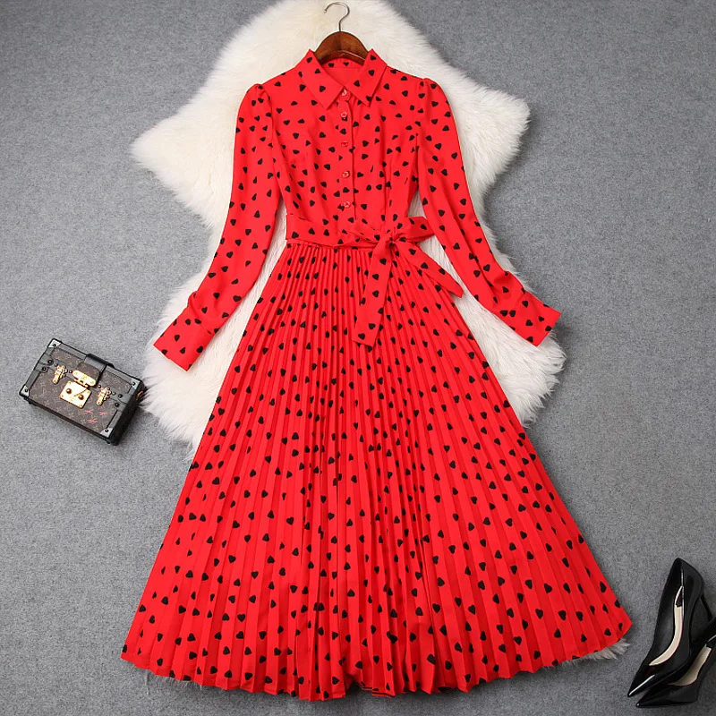 Spring Runway Designer Dress 2019 Women Elegant Streetwear Long Sleeve Red Heart Printed Chiffon Midi Dress With Belt
Spring Runway Designer Dress 2019 Women Elegant Streetwear Long Sleeve Red Heart Printed Chiffon Midi Dress With Belt