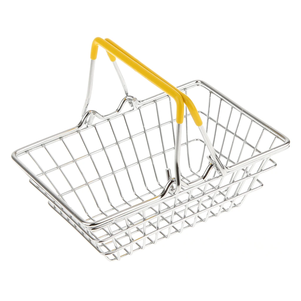 Red Small Metal Shopping Basket Table Storage Basket for Children Kids Role Pretend Play Toys Room Decoration