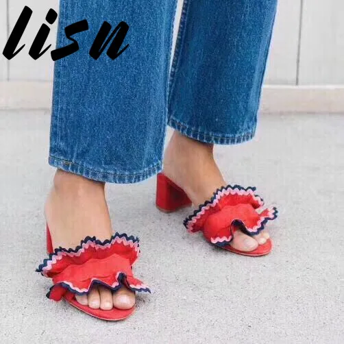 LISN New Quality Brand Suede Leather Pleated Floral Summer Slippers Open Toe 6CM High Heel Slippers Mules Shoes Women
LISN New Quality Brand Suede Leather Pleated Floral Summer Slippers Open Toe 6CM High Heel Slippers Mules Shoes Women