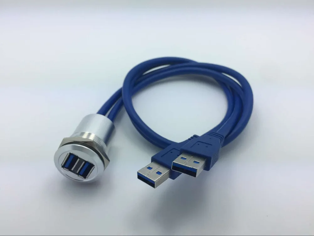 Image 25mm metal USB connector USB socket 2x USB3.0 FEMALE A   MALE A 2x60cm wiring