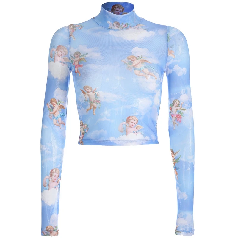 Angel Top Mesh Long Sleeve Shirt Love Angel Shirt Short Pattern Transparent T-Shirt For Fashion Ladies Women Casual Clothes
Angel Top Mesh Long Sleeve Shirt Love Angel Shirt Short Pattern Transparent T-Shirt For Fashion Ladies Women Casual Clothes