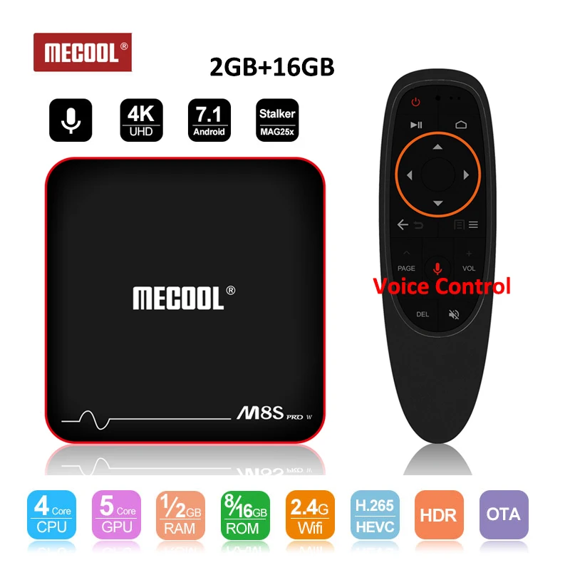 

MECOOL M8S PRO W Smart Android TV BOX 2GB/16GB Amlogic S905W Quad core Voice Control 2.4G WIFI Set-Top Box H.265 4K Media Player