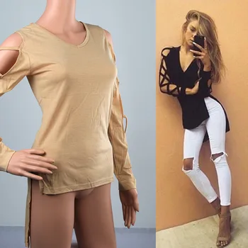 Women's Sexy Deep V-Neck Hollow Cross Strap Long-Sleeved T-Shirt Split Shirt
Women's Sexy Deep V-Neck Hollow Cross Strap Long-Sleeved T-Shirt Split Shirt