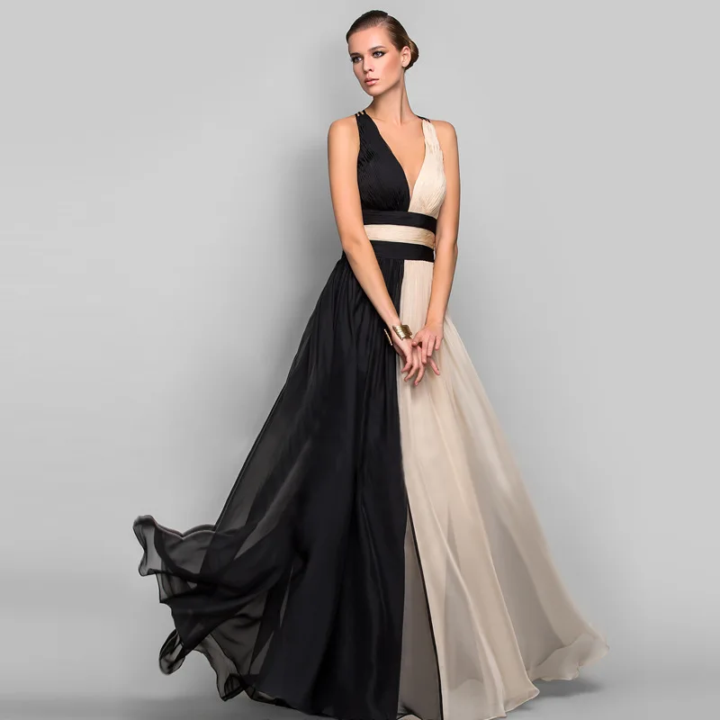 Women Dress Maxi Chiffon Black Beige Patchwork Cross Strap Backless High Waist Celebrate Evening Party Dresses Ladies Robe Tunic
Women Dress Maxi Chiffon Black Beige Patchwork Cross Strap Backless High Waist Celebrate Evening Party Dresses Ladies Robe Tunic