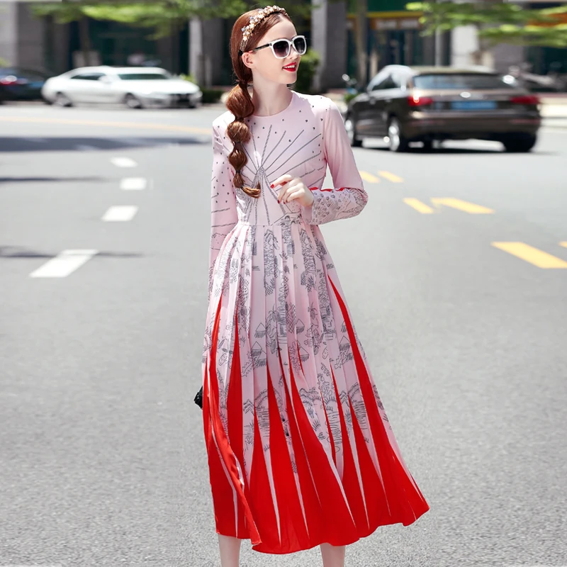 High quality 2017 new designers autumn women fashion runway Maxi dress Long sleeve Novelty print pleated Vintage long dress
High quality 2017 new designers autumn women fashion runway Maxi dress Long sleeve Novelty print pleated Vintage long dress
