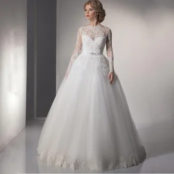 2018 Vintage Sheer Neck Full Wedding Dress Elegant Appliques A-line Lace Up Floor-length Lace Wedding Gowns Vestido Noiva Boda
2018 Vintage Sheer Neck Full Wedding Dress Elegant Appliques A-line Lace Up Floor-length Lace Wedding Gowns Vestido Noiva Boda