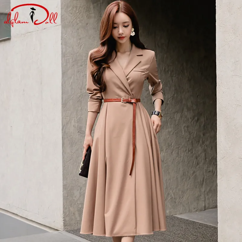 Women Autumn 2019 Slim Full Sleeve Swing Dress Belt Notched Long Blazer Vestidos Office Work Camel Cloth
Women Autumn 2019 Slim Full Sleeve Swing Dress Belt Notched Long Blazer Vestidos Office Work Camel Cloth