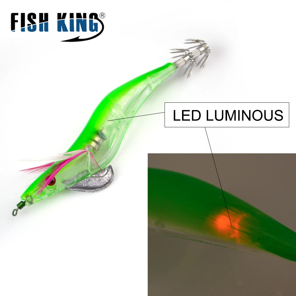 FISH KING 1Pcs LED Luminous Squid Hook Flash Light Wood Shrimp 13.5cm 21g Lead Sinker Jig Bait Octopus Cuttlefish Fishing Lure
FISH KING 1Pcs LED Luminous Squid Hook Flash Light Wood Shrimp 13.5cm 21g Lead Sinker Jig Bait Octopus Cuttlefish Fishing Lure