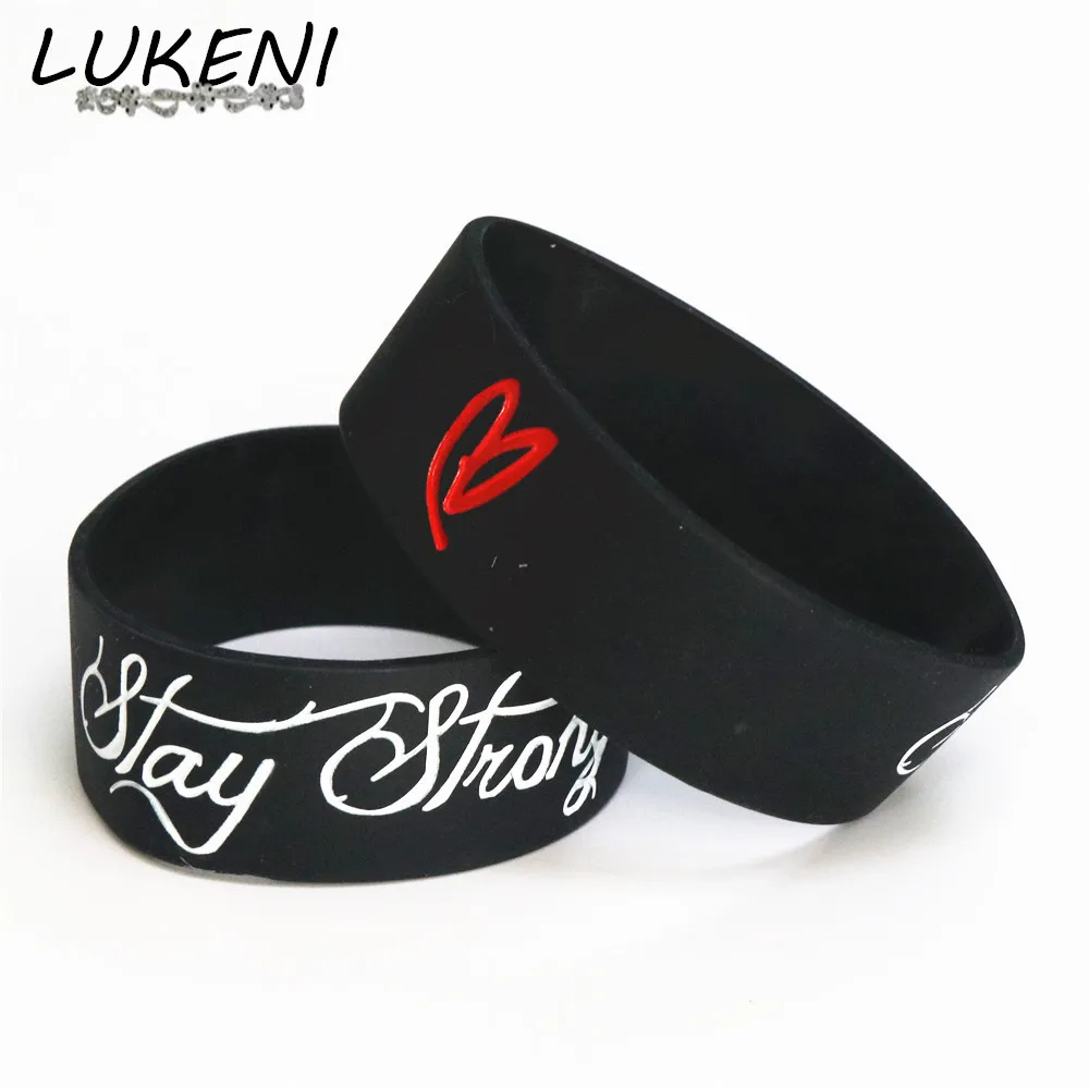 

LUKENI Fashion 1PC Stay Strong With Love Wristband Ink-Filled Colour Latex-Free Wide Silicone Bracelets&Bangles Gift SH090