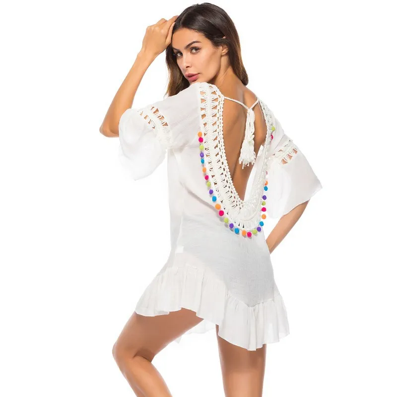 Fanceey 2019 Sexy Crochet Beach Cover Up Open Back Summer Beach Dress Cotton Ruffle Ball Swimwear Cover Up Solid Robe De Plage
Fanceey 2019 Sexy Crochet Beach Cover Up Open Back Summer Beach Dress Cotton Ruffle Ball Swimwear Cover Up Solid Robe De Plage