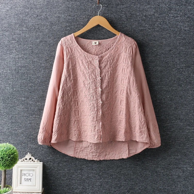 2019 new spring Japan style fresh O-Neck flower embroidery shirt cotton loose long sleeve solid color blouse tops women
2019 new spring Japan style fresh O-Neck flower embroidery shirt cotton loose long sleeve solid color blouse tops women