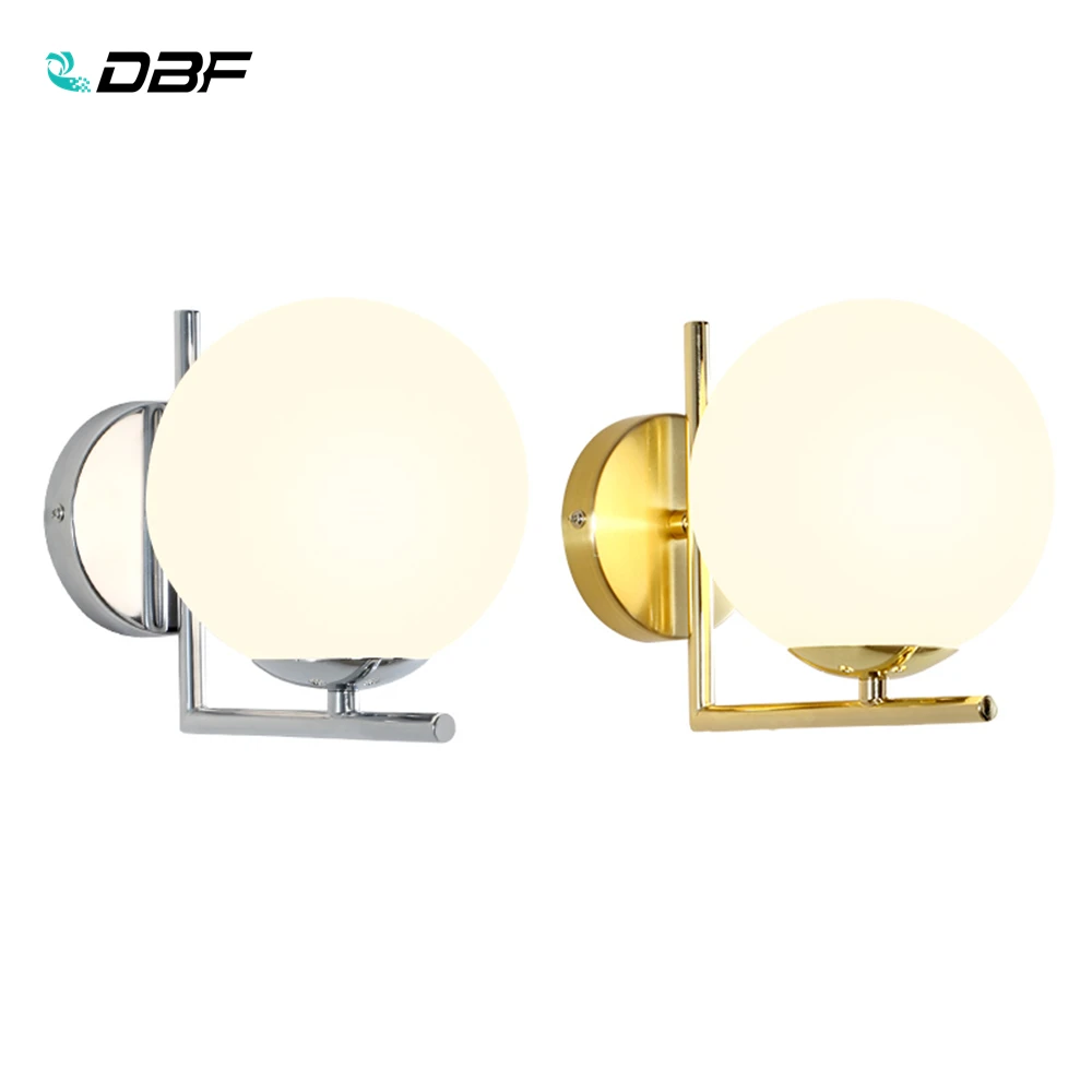 [DBF]Modern Nordic Glass Meta Gold/Silver Ball Retro Vintage Wall lamp E27 Loft for cafe bedroom foyer | Лампы и освещение