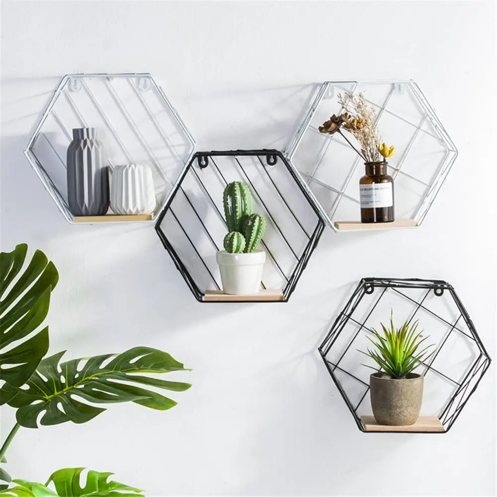 Wood Iron Art Hexagon Nordic Modern Style Storage Rack Wall Hanging Type Home Organizer Shelf Holder Home Decoration Tool
Wood Iron Art Hexagon Nordic Modern Style Storage Rack Wall Hanging Type Home Organizer Shelf Holder Home Decoration Tool