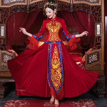 Nevolty Red Tassel Three Quarter Sleeve Cheongsam Elegant Women Stage Performance Dress Bride Wedding Party Qipao Size S-XXL
Nevolty Red Tassel Three Quarter Sleeve Cheongsam Elegant Women Stage Performance Dress Bride Wedding Party Qipao Size S-XXL