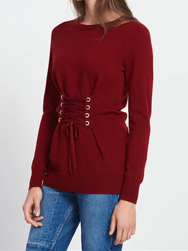 Autumn Winter Red O neck knit sweater for Women long sleeves slim waist tie Adjustment knitwear long sleeve pullover tops casual
Autumn Winter Red O neck knit sweater for Women long sleeves slim waist tie Adjustment knitwear long sleeve pullover tops casual