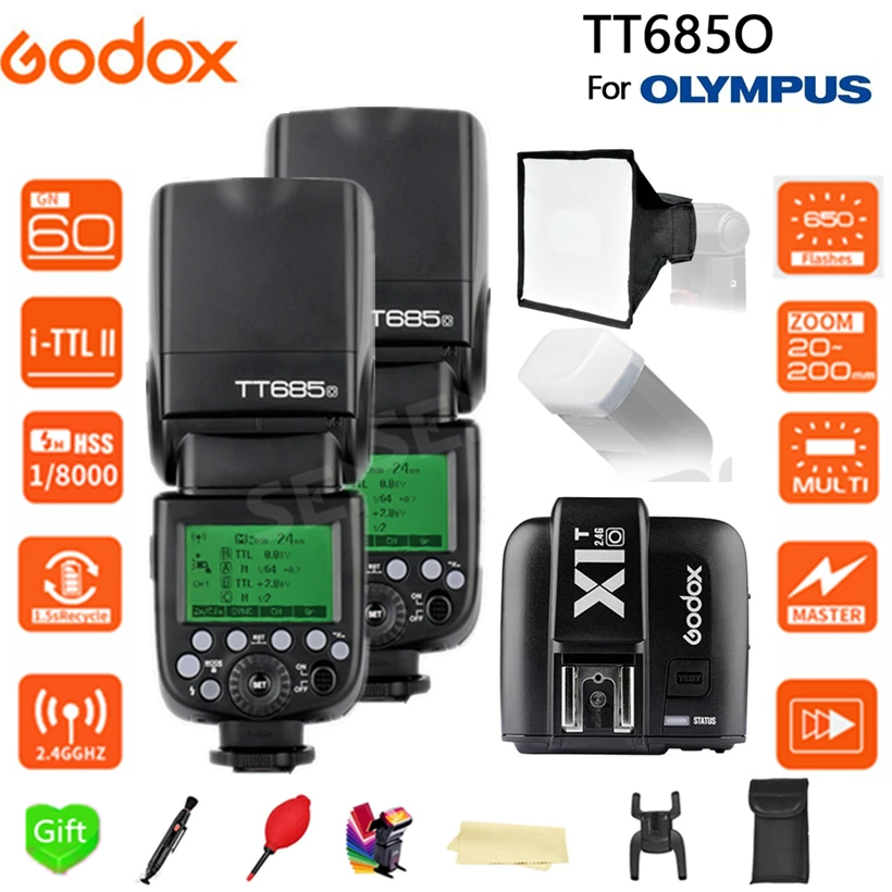 

2x Godox TT685O 2.4G HSS 1/8000s i-TTL GN60 Wireless Speedlite Flash + X1T-O Transmitter for Olympus Panasonic DSLR Cameras