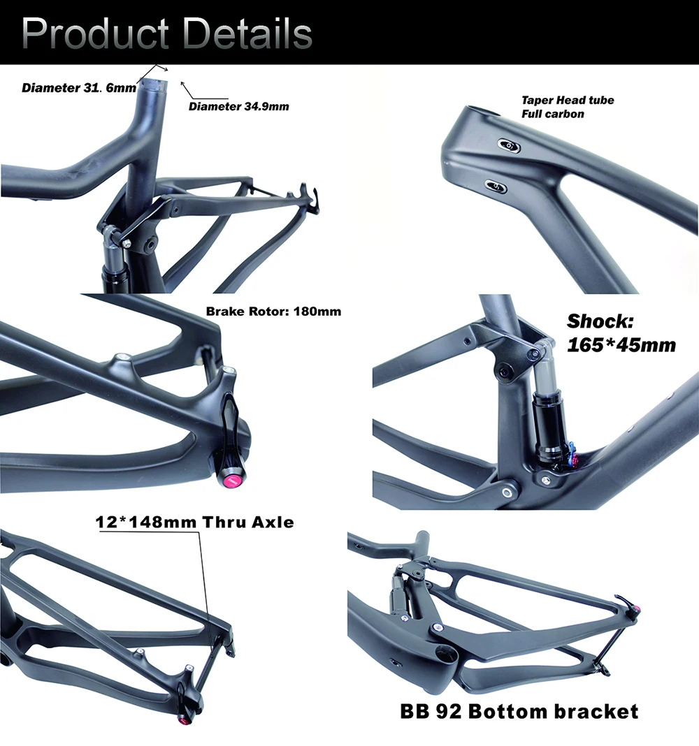 Perfect Free shipping Full suspension frame 27.5er plus and 29er Boost carbon bike XC frame XS size with inner cables XS/S/M/L/XL 2