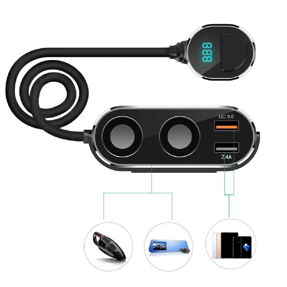 DC 12-24V 2.4A Fast Charging QC 3.0 Dual USB Port Car Charger 2 Way Car Cigarette Lighter Socket Splitter Charger for All Car
DC 12-24V 2.4A Fast Charging QC 3.0 Dual USB Port Car Charger 2 Way Car Cigarette Lighter Socket Splitter Charger for All Car