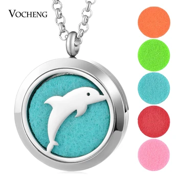 

10pcs/lot Essential Oil Diffuser Locket Necklace Dolphin 316L Stainless Steel Pendant Magnetic 30mm with Felt Pad VA-813*10