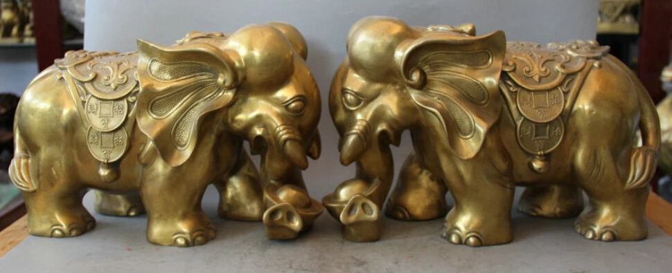 JP S061 17" Chinese Brass Wealth Money animal Auspicious elephant sculpture Statue Pair B0403
JP S061 17" Chinese Brass Wealth Money animal Auspicious elephant sculpture Statue Pair B0403