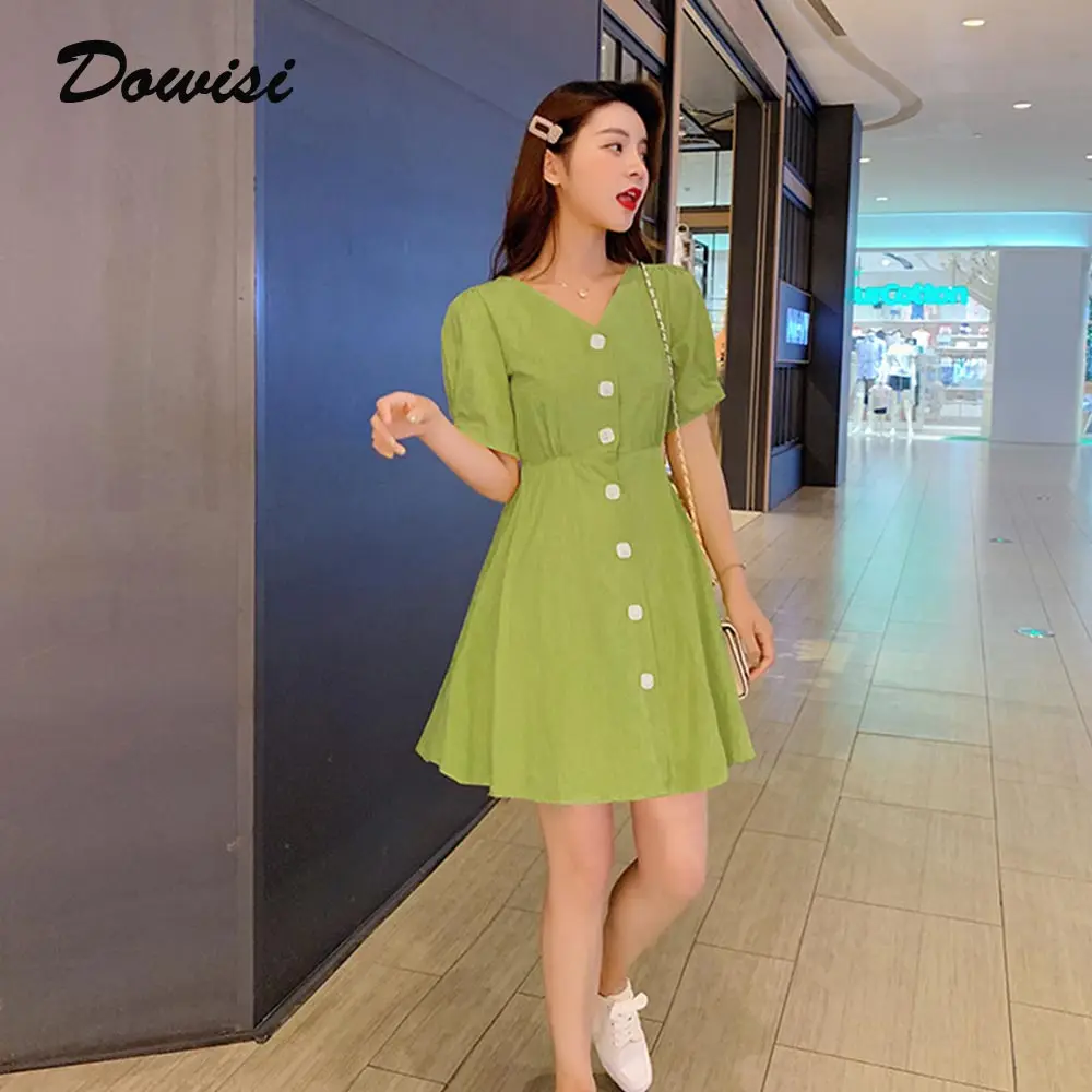 Dowisi avocado green dress female summer dress fashion solid color robe femme v-neck slim single-breasted vestido women backless
Dowisi avocado green dress female summer dress fashion solid color robe femme v-neck slim single-breasted vestido women backless