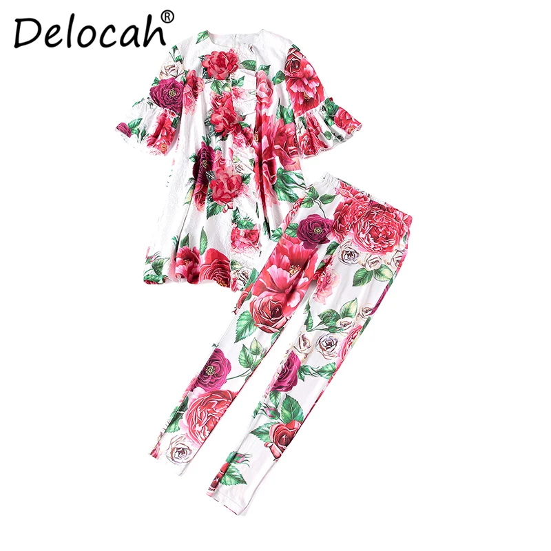 Delocah Autumn Women Two Pieces Set Runway Fashion Design Flare Sleeve Appliques Flowers Printed Long Pant Sets Suit
Delocah Autumn Women Two Pieces Set Runway Fashion Design Flare Sleeve Appliques Flowers Printed Long Pant Sets Suit
