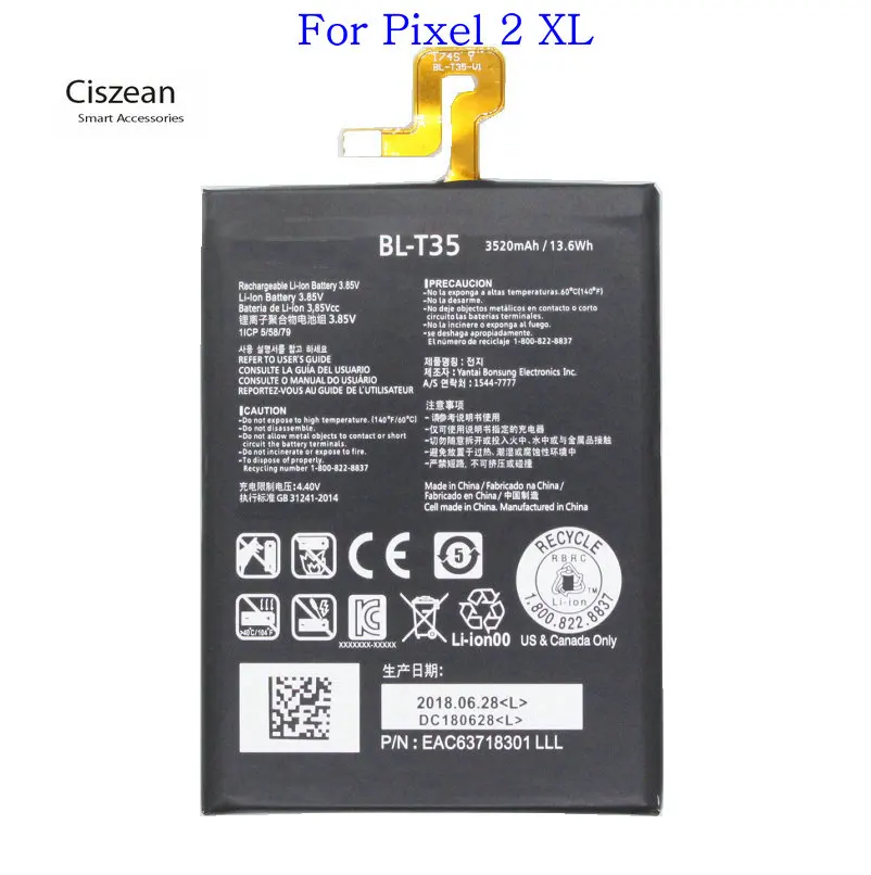 Ciszean 1x 3520mAh 3.85V DC BL-T35 Replacement Battery For LG Google 2 Pixel 2 XL Batteries
Ciszean 1x 3520mAh 3.85V DC BL-T35 Replacement Battery For LG Google 2 Pixel 2 XL Batteries