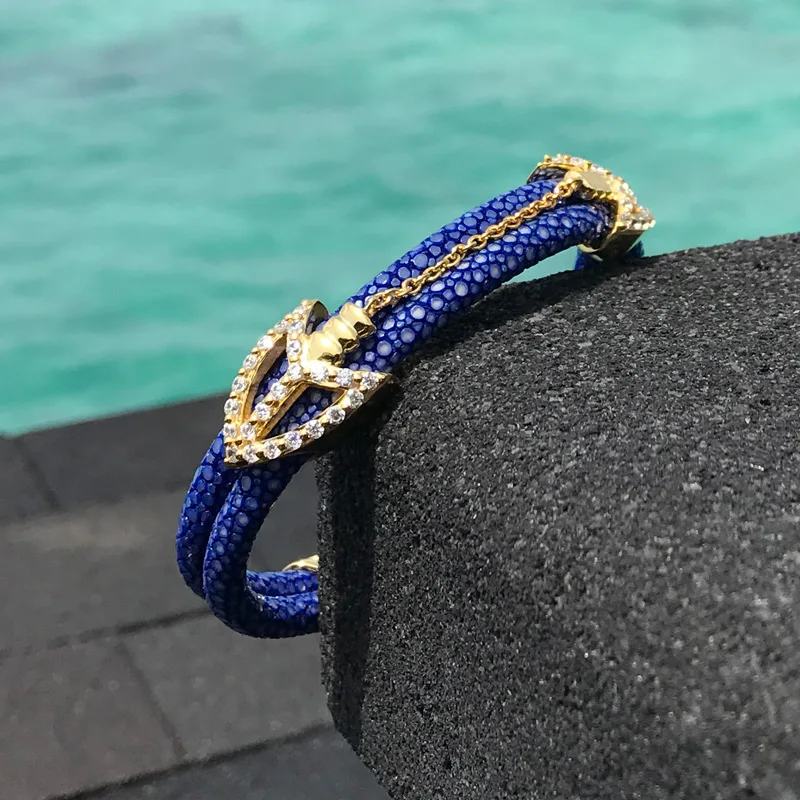 luxury 925 silver arrow bracelet with real stingray & python leather with zircon (15)