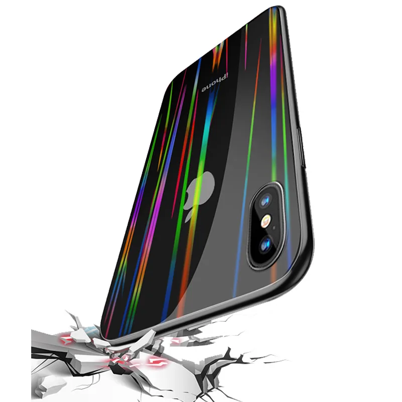 Transparent Glass Aurora Cover Case On The For Iphone 7 8 7Plus 8 Plus Protective Glass For IPhone X XS Max XR Screen Protector (7)
