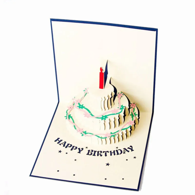 Image New handmade post cards custom gift greeting cards souvenirs Cards   Invitations Birthday Cake 3D paper laser cut pop up