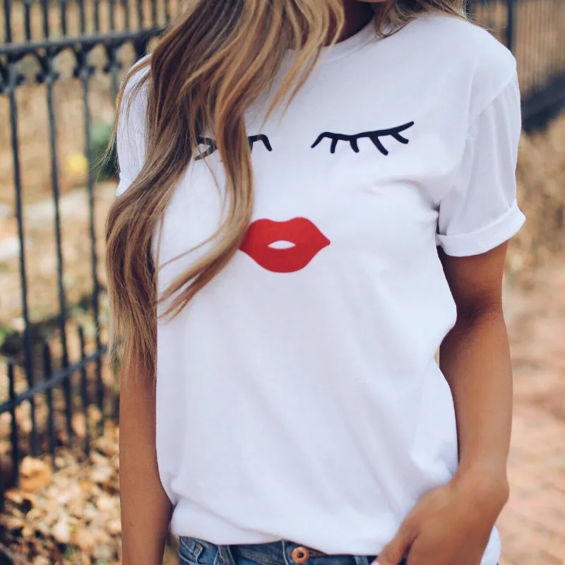 Pretty and Cute Eye Lashes Red Lips Print Women T Shirt Summer Casual Short Sleeve O Neck T-shirt Ladies White TShirt Tops
Pretty and Cute Eye Lashes Red Lips Print Women T Shirt Summer Casual Short Sleeve O Neck T-shirt Ladies White TShirt Tops